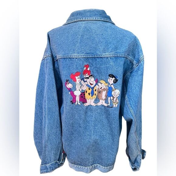 Vintage Blitzz Studio Hanna Barbera Flinstones Men’s Denim Jean Jacket size XL - Picture 1 of 12